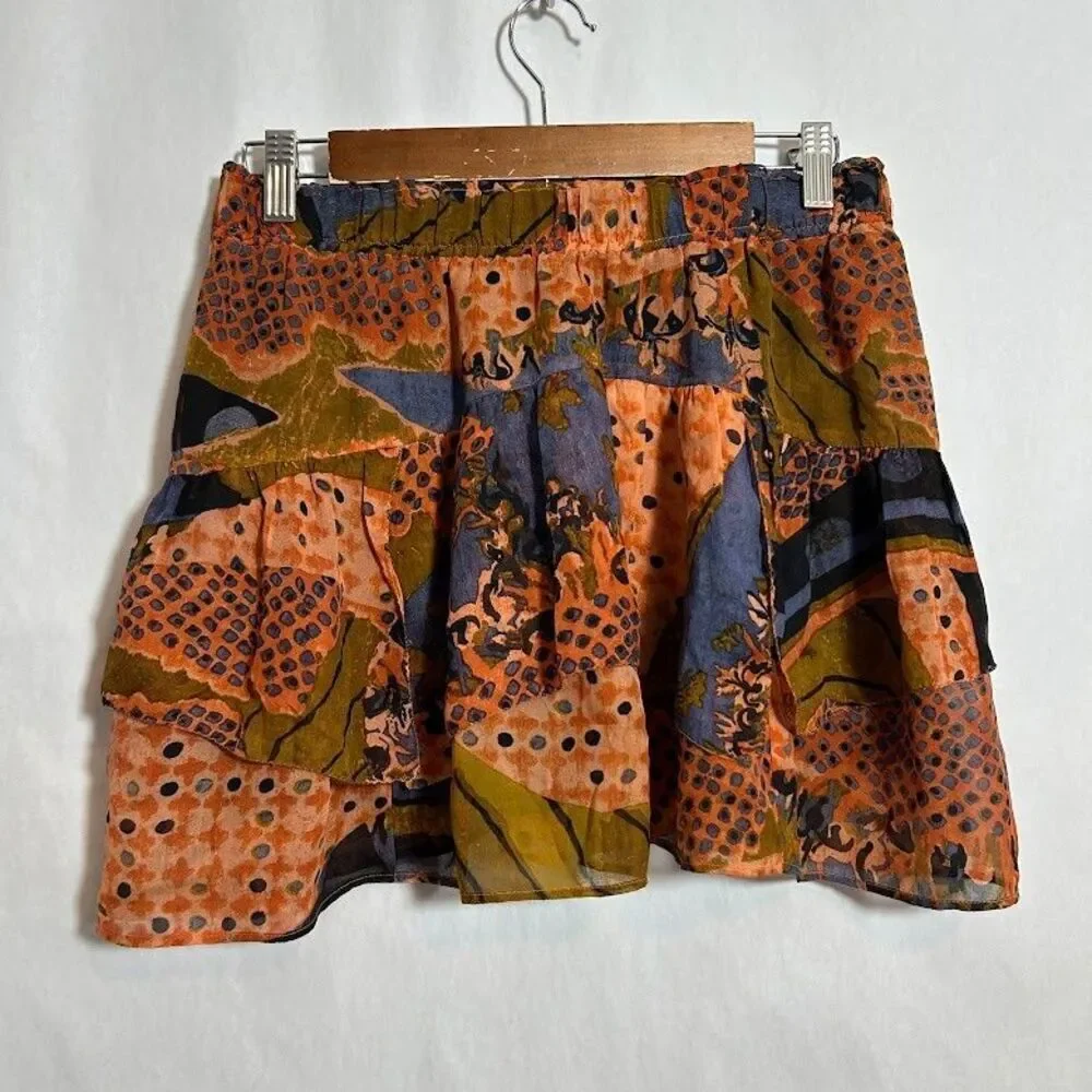 Anthropologie Of Two Minds Women Silk Layered Mini Skirt S Flirty Colorful Twee